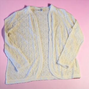 VTG 60s Shirokiya Acrylic Open Knit White Cardigan Sweater Japan Sz Med FLAW